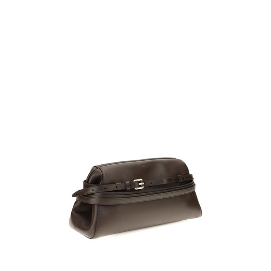 Moschino Brown Leather Clutch With Buckle Detail braun