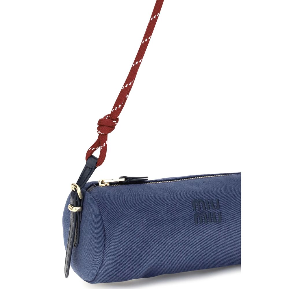 Miu Blue Embroidered Logo Shoulder Bag rot