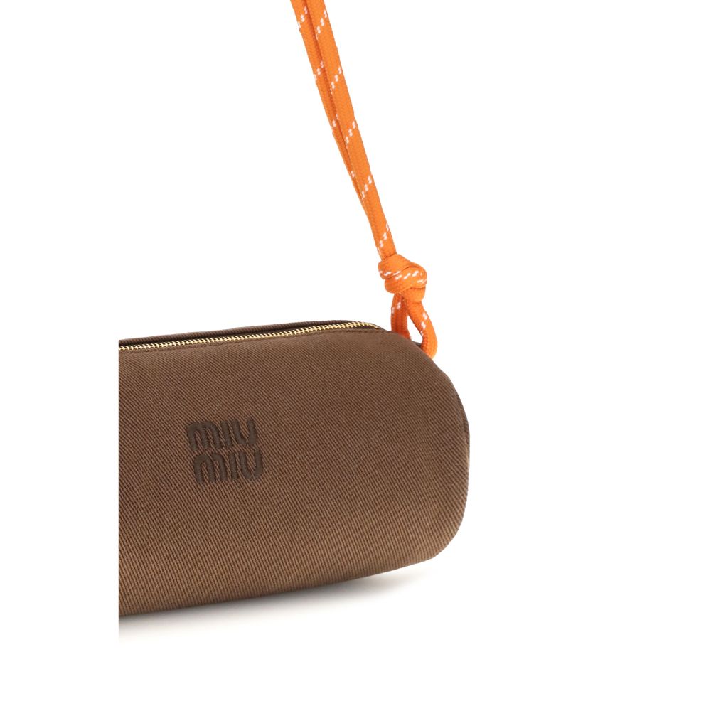 Miu Brown Embroidered Logo Shoulder Bag braun