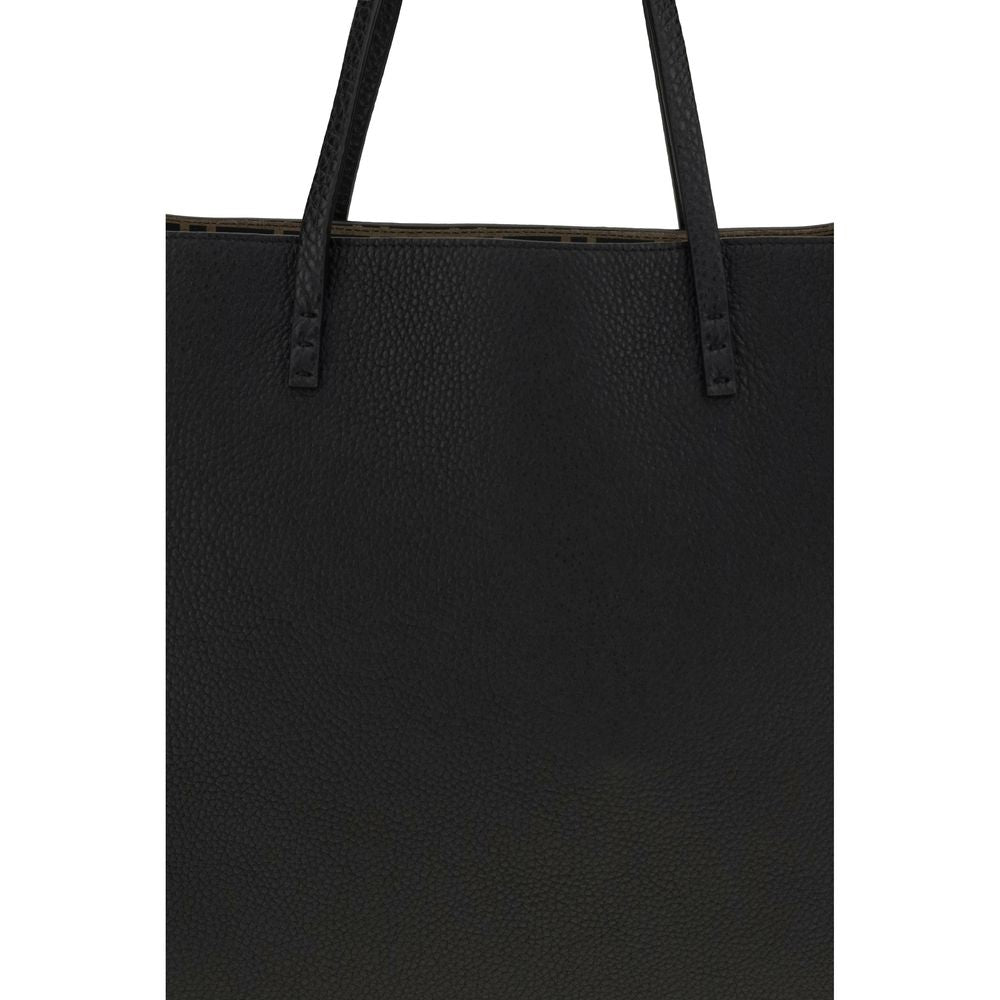 Fendi Black Medium Roll Roman Leather Shopping Bag Shoulder schwarz