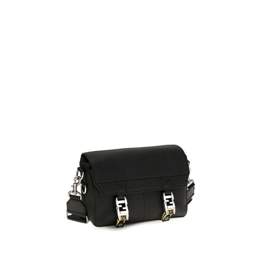 Fendi Black Flow Romano Leather Crossbody Bag Shoulder schwarz