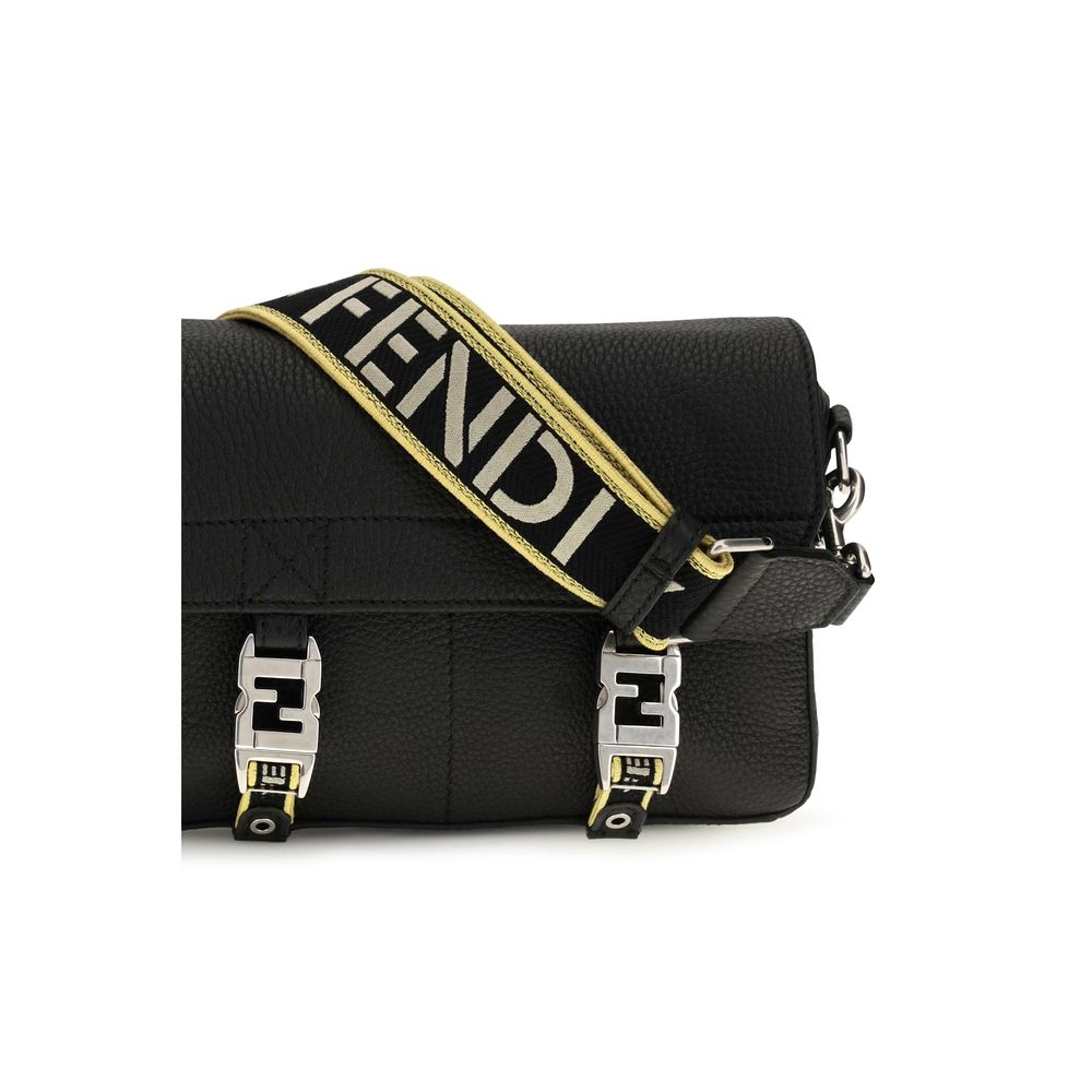 Fendi Black Flow Romano Leather Crossbody Bag Shoulder schwarz