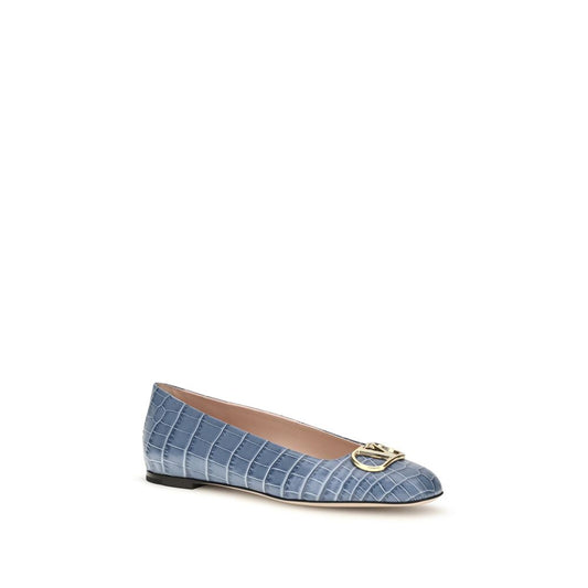 Valentino Garavani Blue VLogo Signature Croc-Effect Ballerinas Flats blau