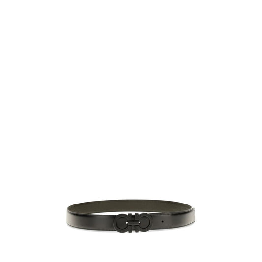 Ferragamo Black Reversible Adjustable Belt With Textured Gancini Buckle schwarz