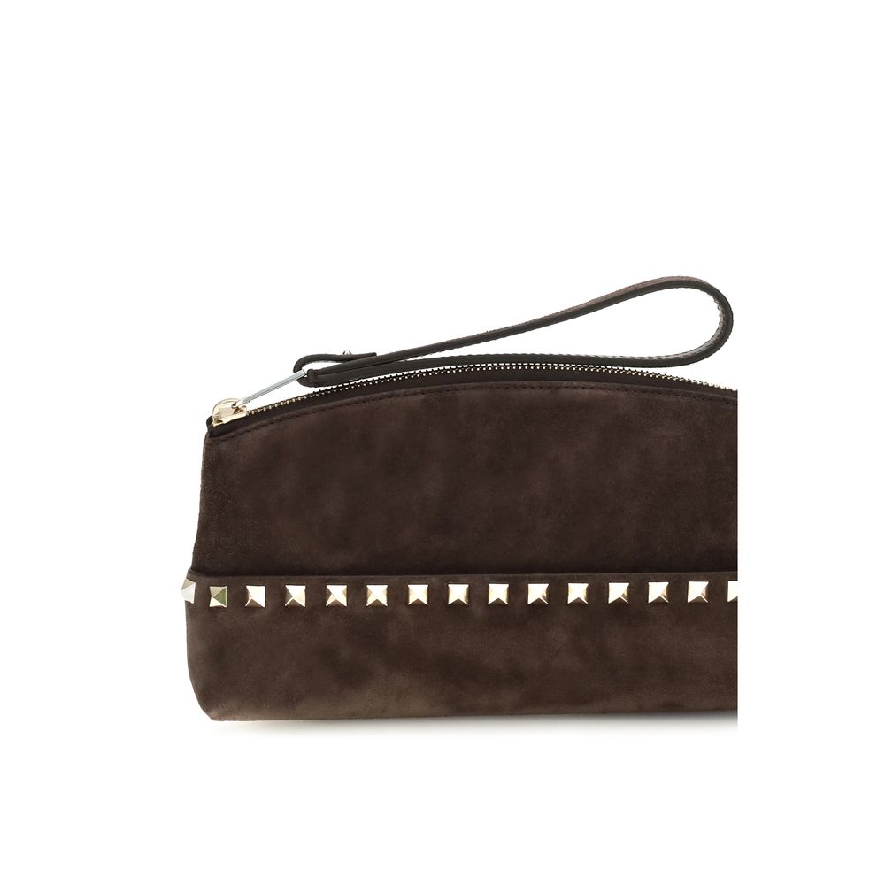 Valentino Garavani Brown Suede Leather Clutch Bag braun