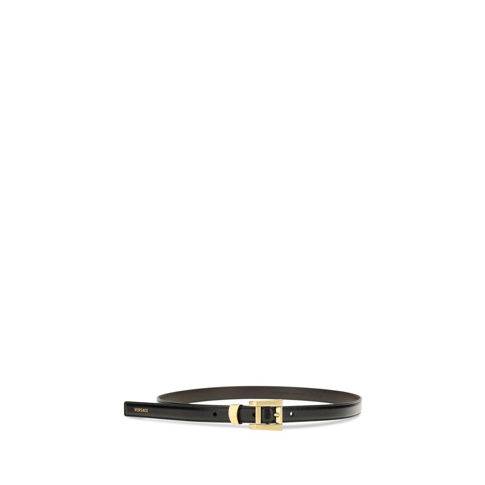 Versace Black Glossy Leather Logo Print Belt schwarz