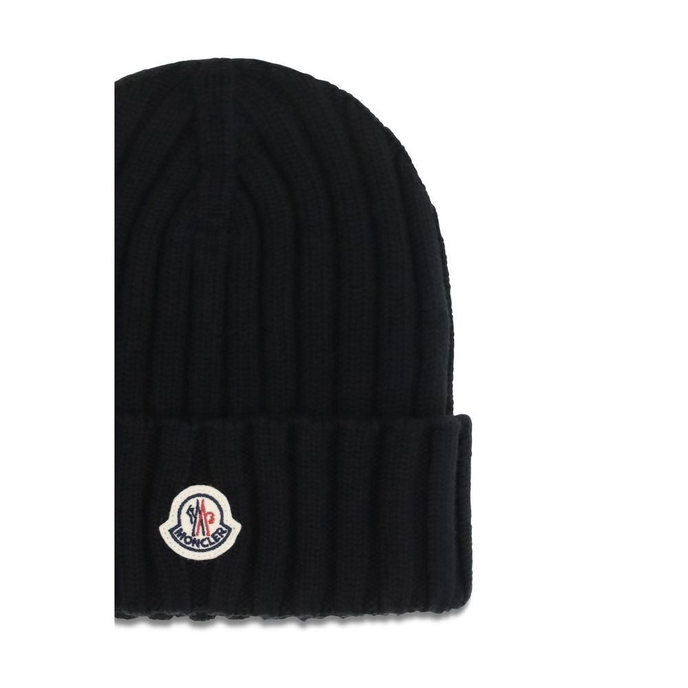 Moncler Black Wool Beanie With Logo schwarz