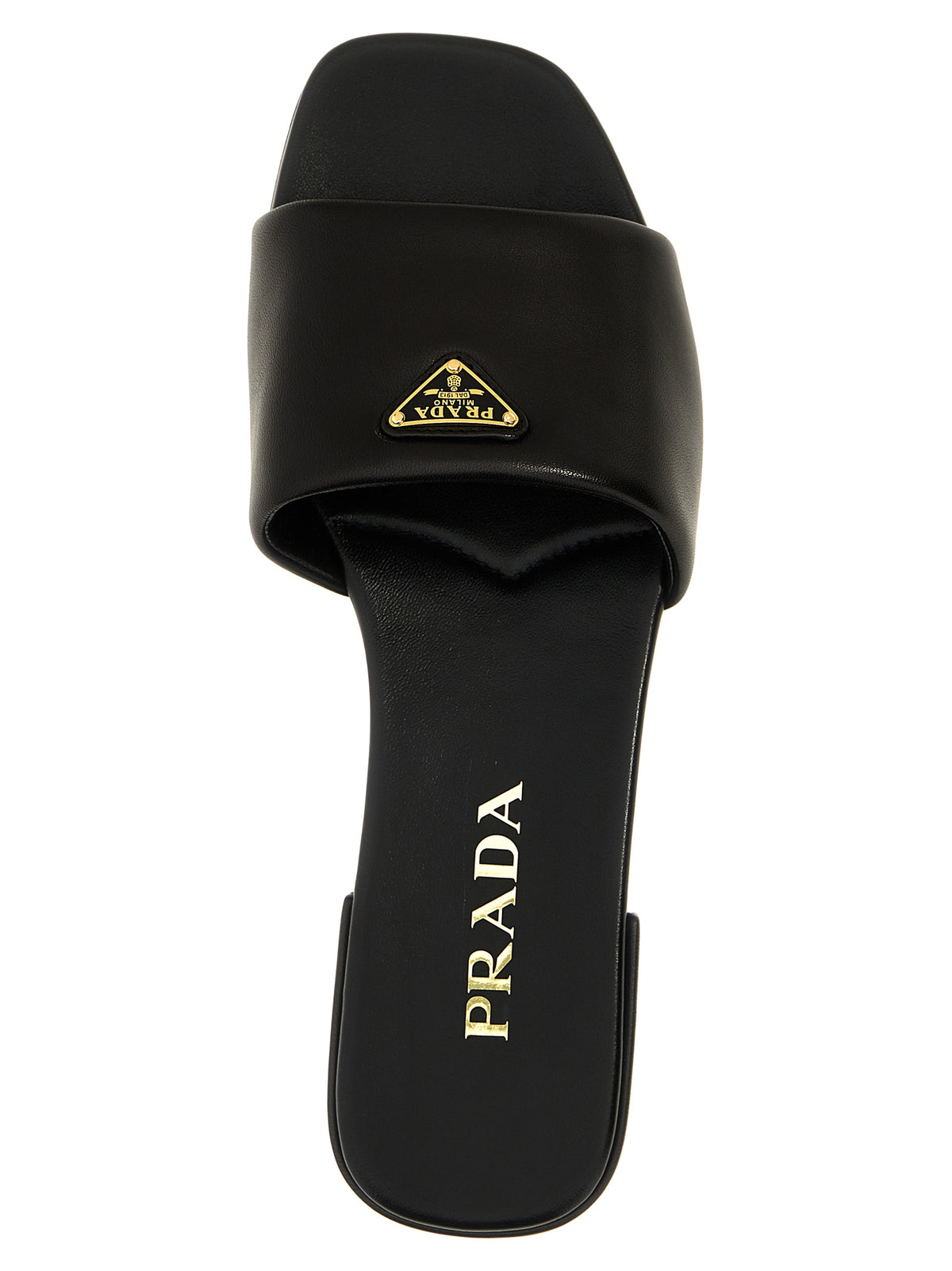 Prada Black Lamb Leather Slides schwarz