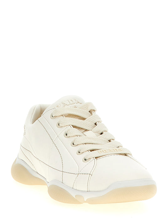Prada White Lamb Leather Low Top Sneakers weiss