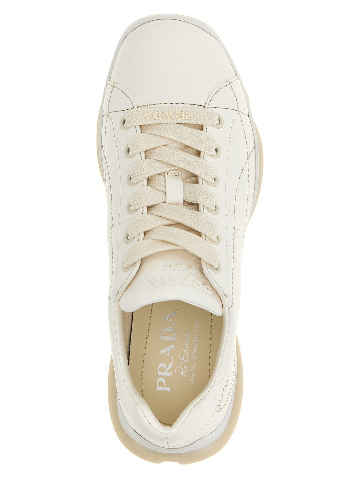 Prada White Lamb Leather Low Top Sneakers weiss