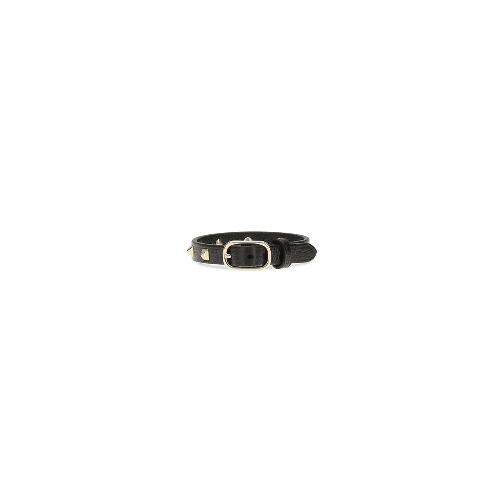 Valentino Garavani Black Calf Leather Bos Taurus Bracelet schwarz