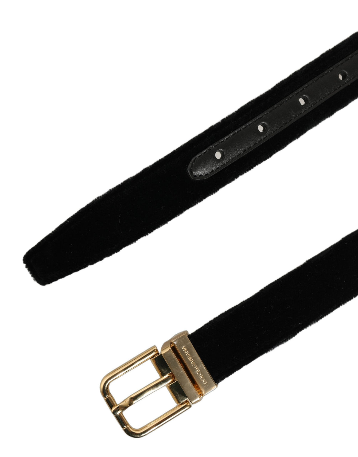 Dolce & Gabbana Men Black Velvet Gold Tone Metal Buckle Belt schwarz