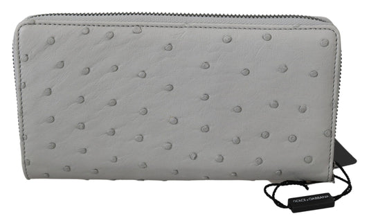 Dolce & Gabbana White Ostrich Leather Continental Mens Clutch Wallet Curated Luxury Accessories by Orvyn