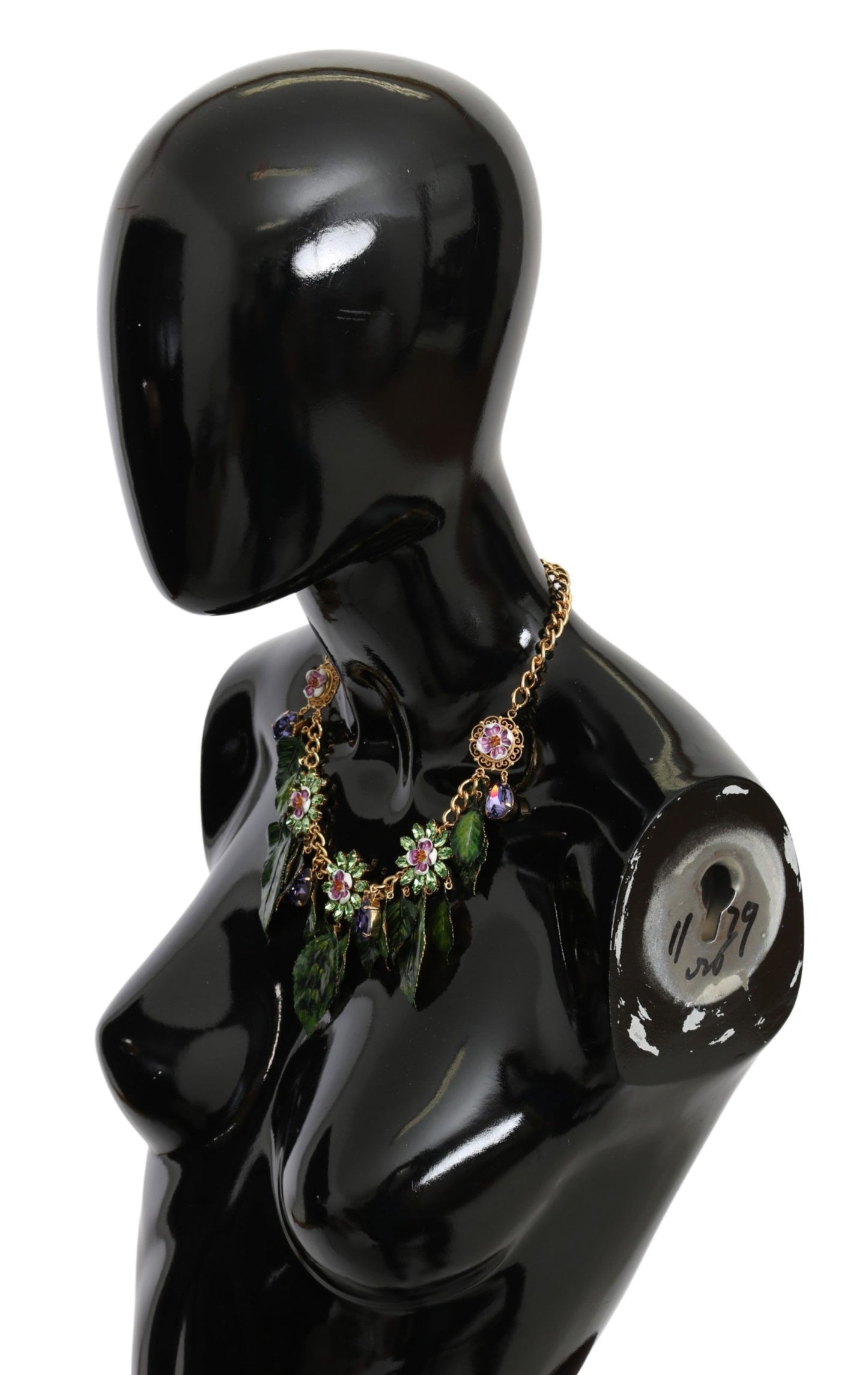 Dolce & Gabbana Green Leaves Gold Brass Crystal Flower Pendant Necklace grün