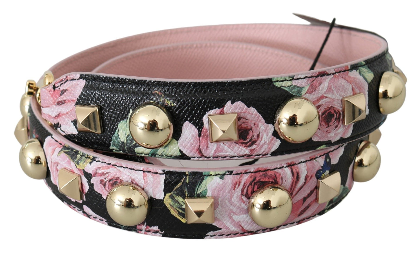 Dolce & Gabbana Pink Floral Leather Stud Accessory Shoulder Strap Curated Luxury Accessories by Orvyn