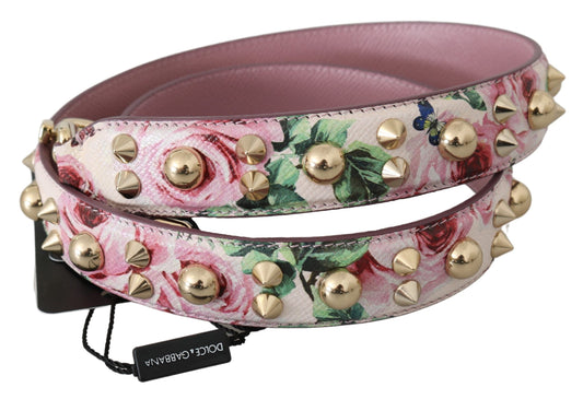 Dolce & Gabbana Pink Floral Leather Stud Accessory Shoulder Strap Curated Luxury Accessories by Orvyn