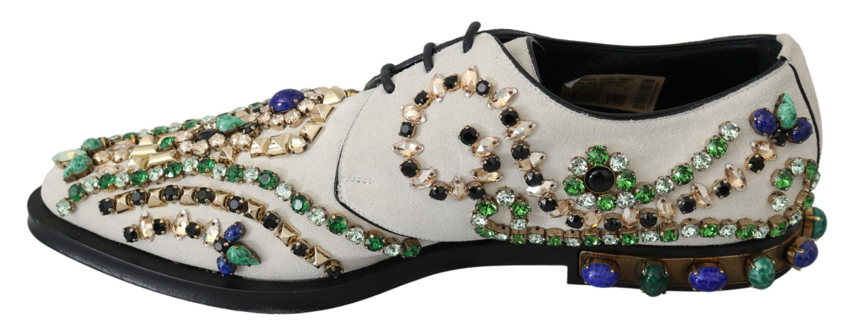Dolce & Gabbana White Suede Crystal Dress Broque Shoes weiss