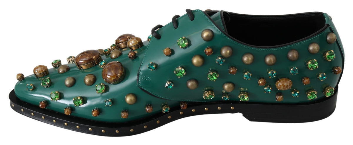 Dolce & Gabbana Green Leather Crystal Dress Broque Shoes grün