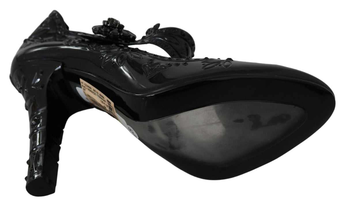 Dolce & Gabbana Black Floral Crystal CINDERELLA Heels Shoes schwarz