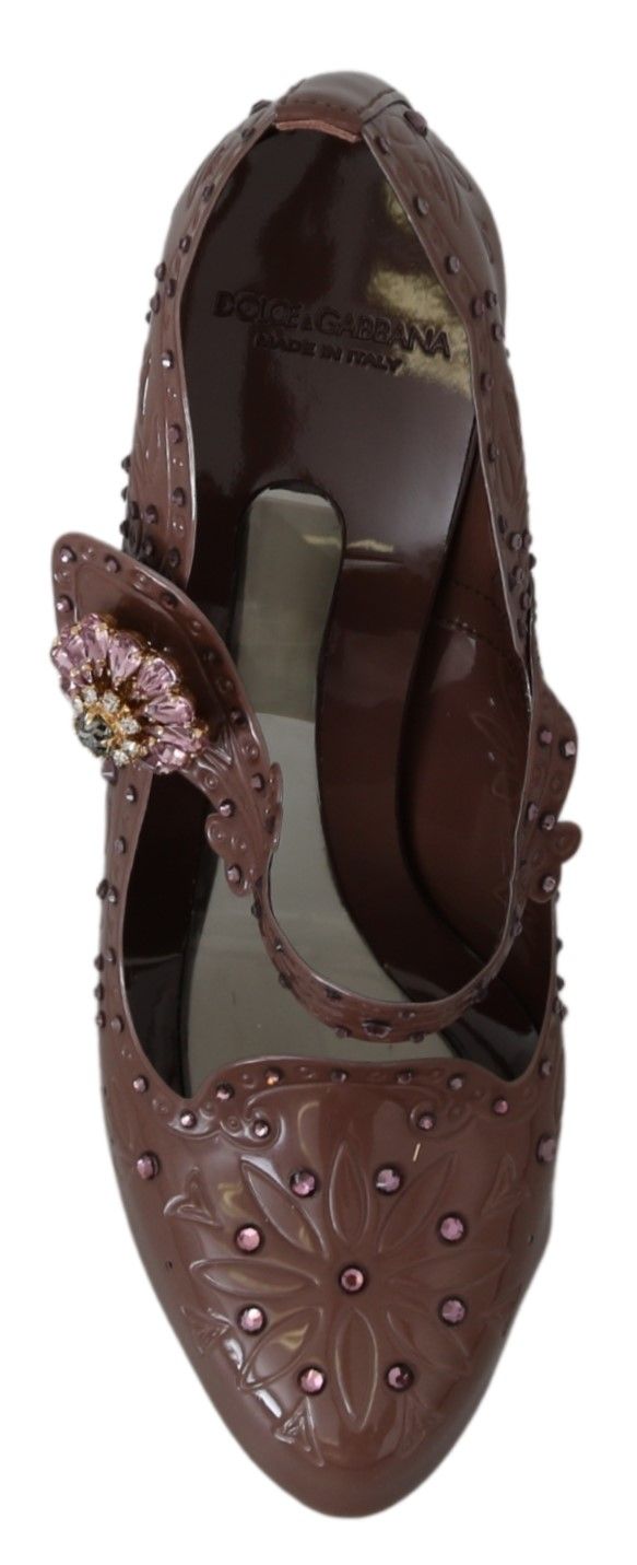 Dolce & Gabbana Brown Floral Crystal CINDERELLA Heels Shoes braun