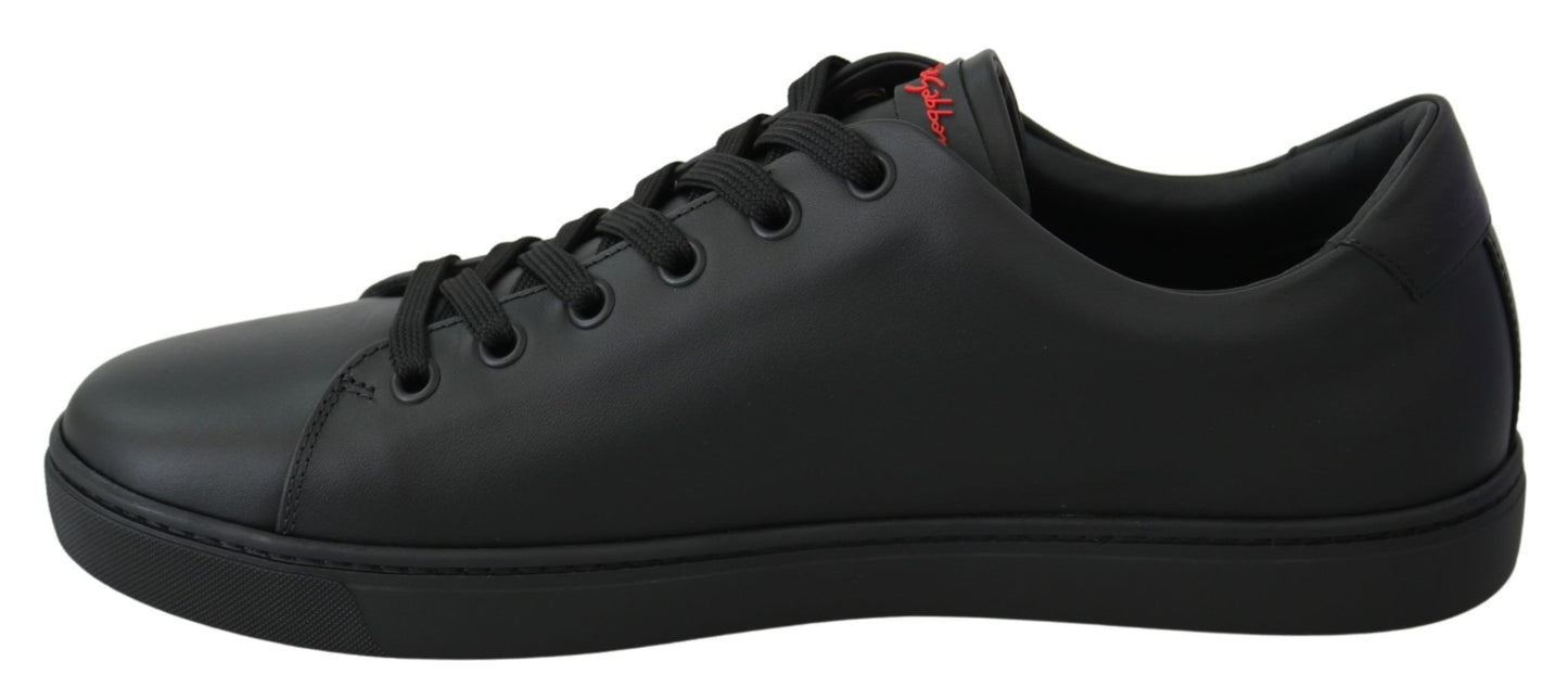 Dolce & Gabbana Black Leather Love Heart Sneakers Womens Shoes Curated Luxury Accessories by Orvyn