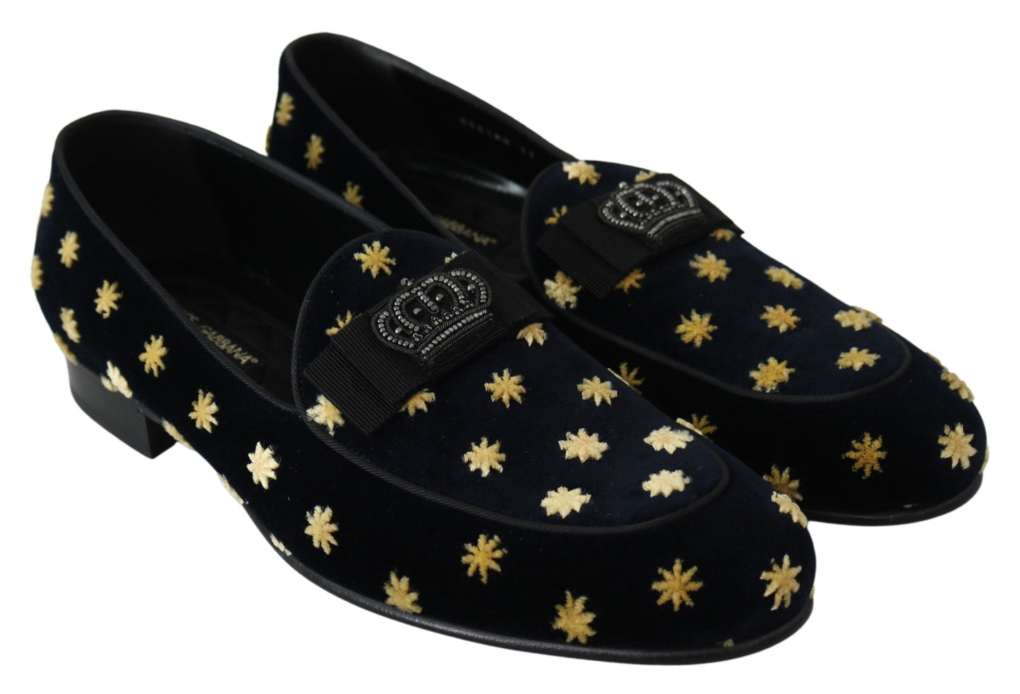 Dolce & Gabbana Blue Velvet Crown Slippers Loafers Shoes schwarz