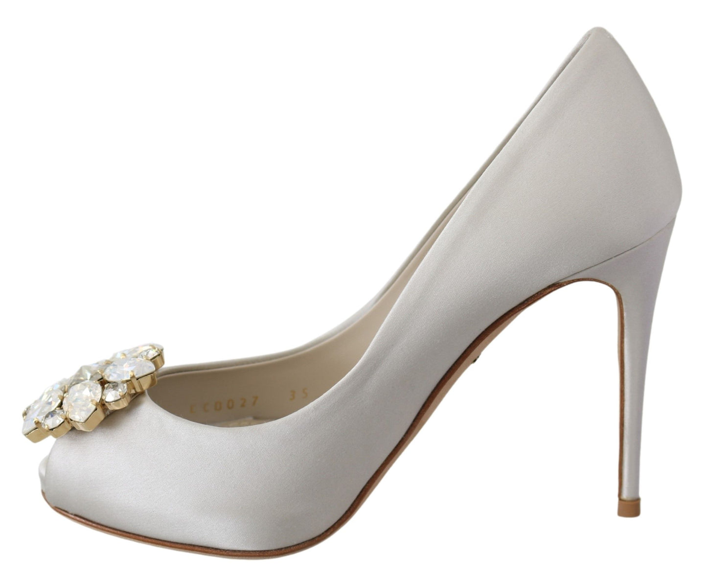 Dolce & Gabbana White Crystals Peep Toe Heels Satin Pumps Shoes weiss