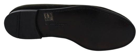 Dolce & Gabbana Green Velvet Slip On Mens Loafers Shoes grun