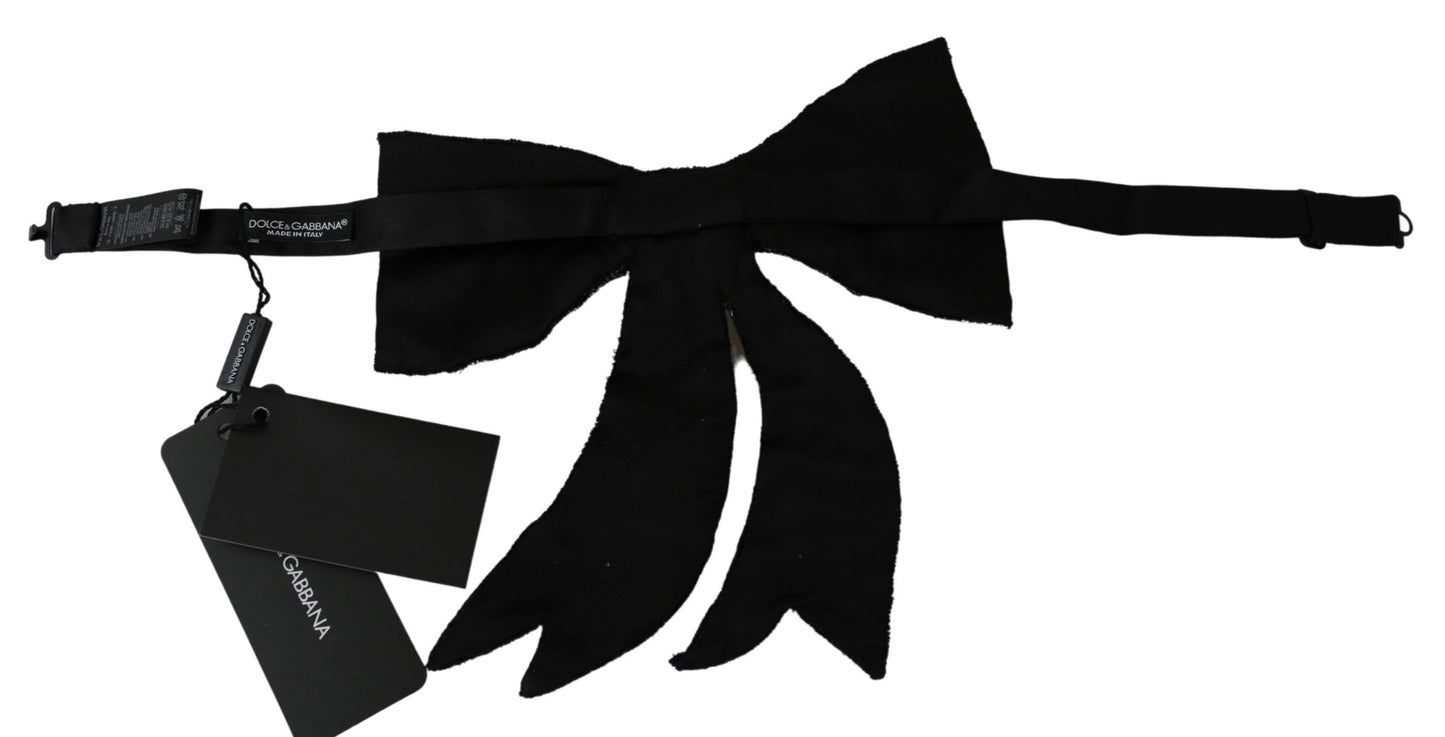 Dolce & Gabbana Silver Tone 100% Silk Crystal Embellished Women Bowtie Curated Luxury Accessories by Orvyn