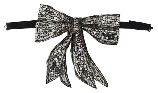 Dolce & Gabbana Silver Crystal Beaded Sequined Catwalk Necklace Bowtie Curated Luxury Accessories by Orvyn