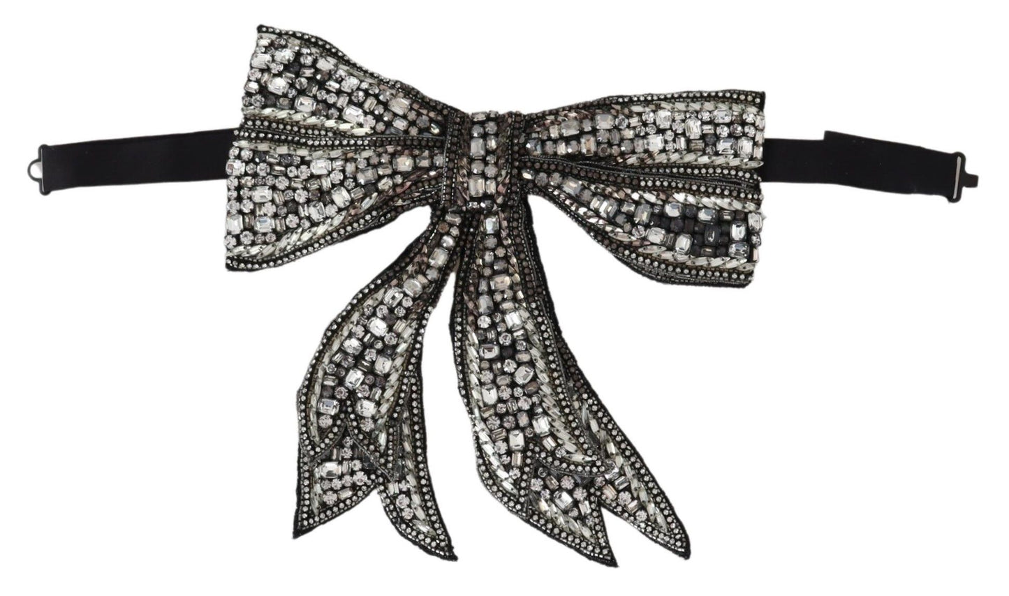 Dolce & Gabbana Silver Crystal Beaded Sequined Catwalk Necklace Bowtie Curated Luxury Accessories by Orvyn