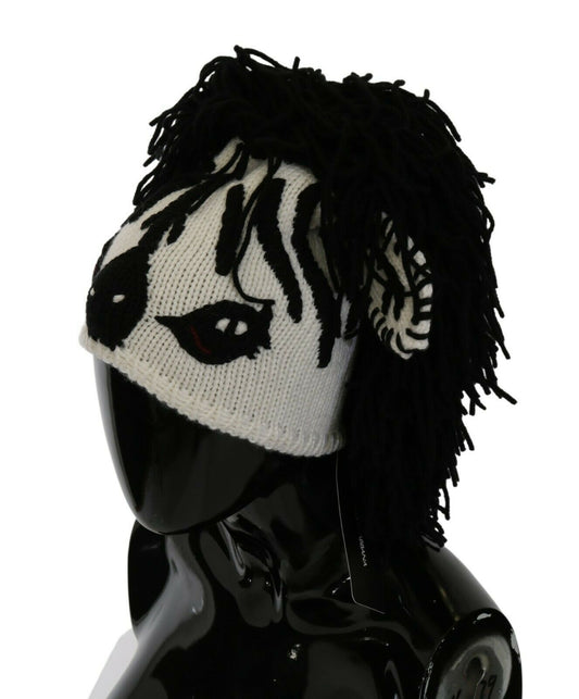 Dolce & Gabbana Black White Knitted Cashmere Animal Design Hat Curated Luxury Accessories by Orvyn