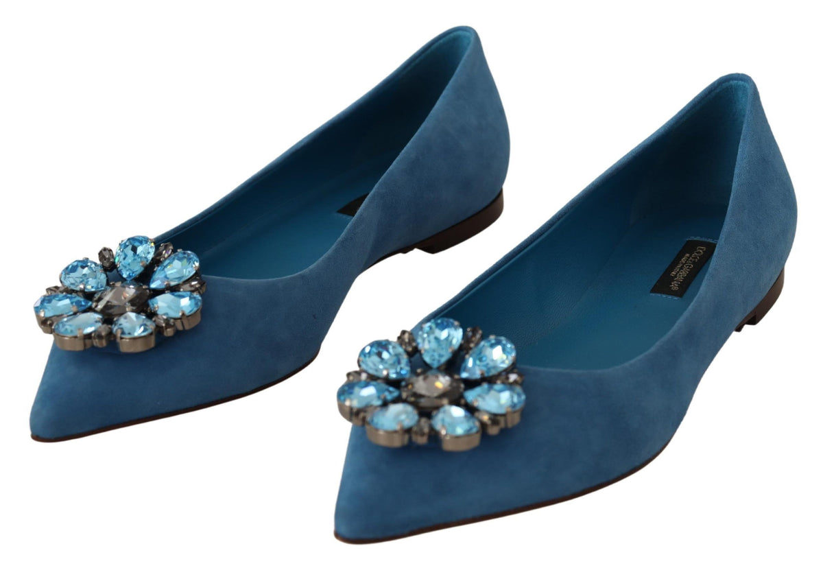 Dolce & Gabbana Blue Suede Crystals Loafers Flats Shoes blau