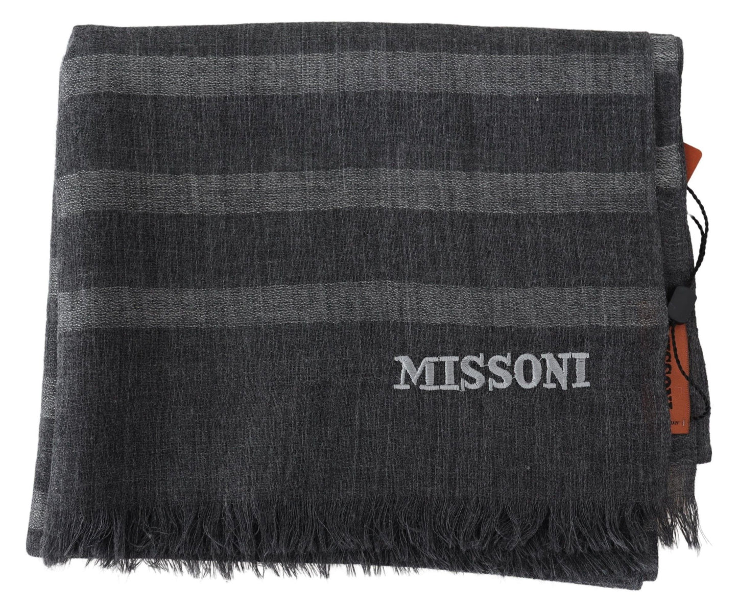 Missoni Gray Striped Wool Unisex Neck Wrap Fringes Scarf Curated Luxury Accessories by Orvyn