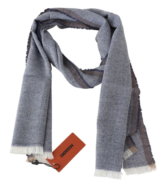 Missoni Gray Striped Wool Unisex Neck Wrap Fringes Scarf Curated Luxury Accessories by Orvyn