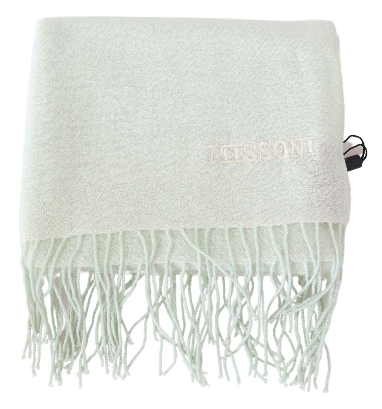 Missoni Light Green Pattern Cashmere Unisex Wrap Fringes Scarf Curated Luxury Accessories by Orvyn