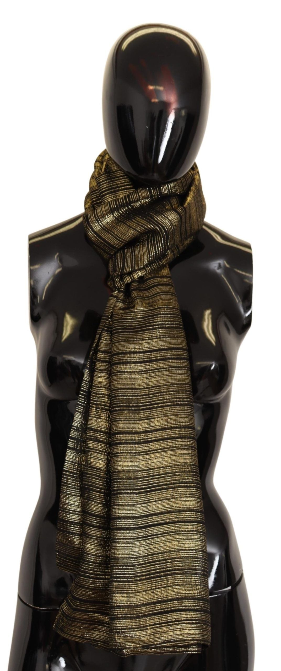 Dolce & Gabbana Metallic Gold Silk Stretch Shawl Wrap Scarf Curated Luxury Accessories by Orvyn