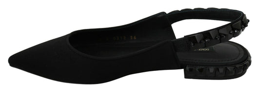 Dolce & Gabbana Black Flats Slingback Charmeuse Shoes schwarz