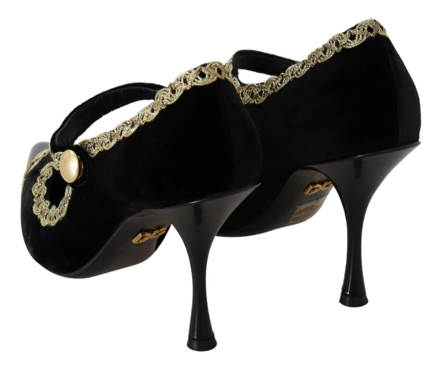 Dolce & Gabbana Black Embellished Velvet Mary Jane Pumps Shoes schwarz