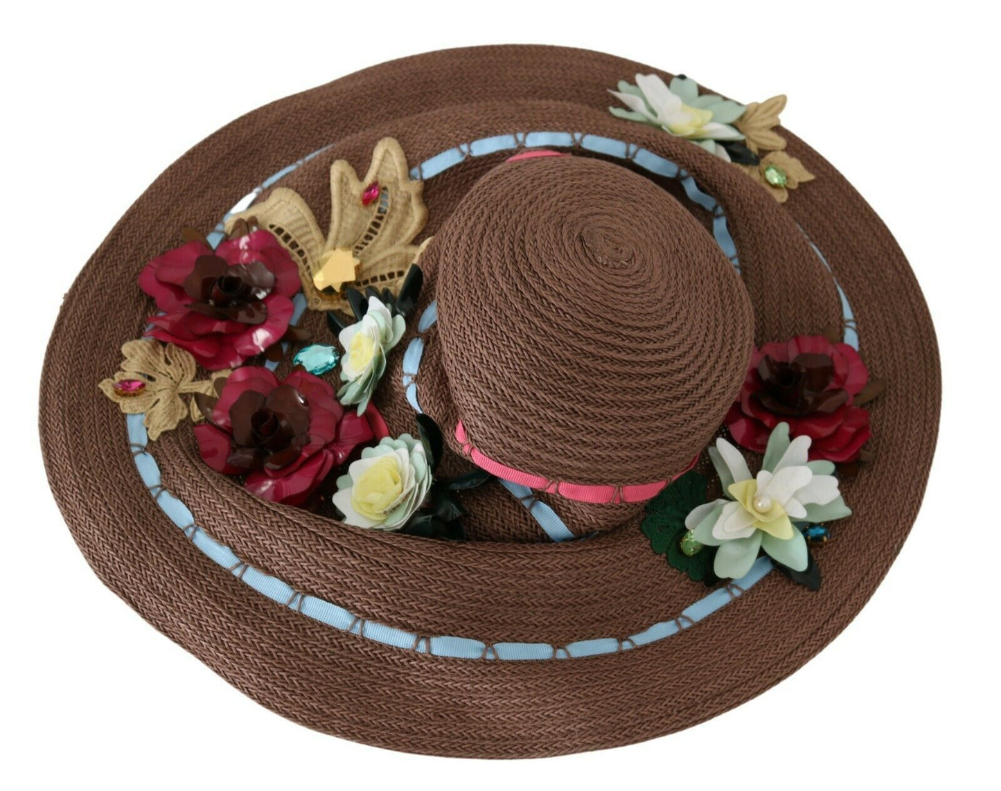 Dolce & Gabbana Brown Knitted Straw Floral Hat Curated Luxury Accessories by Orvyn