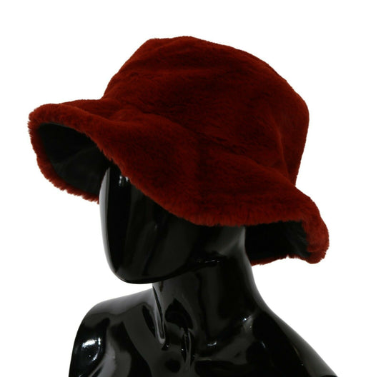 Dolce & Gabbana Red Bordeaux Fur Wide Brim Bucket Hat Curated Luxury Accessories by Orvyn