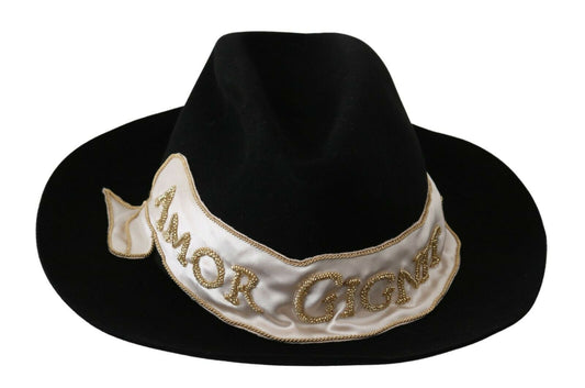 Dolce & Gabbana Black Lapin Amor Gignit Wide Brim Panama Hat Curated Luxury Accessories by Orvyn