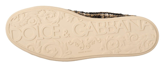 Dolce & Gabbana Beige Brown Wool Cotton High Top Sneakers Curated Luxury Accessories by Orvyn