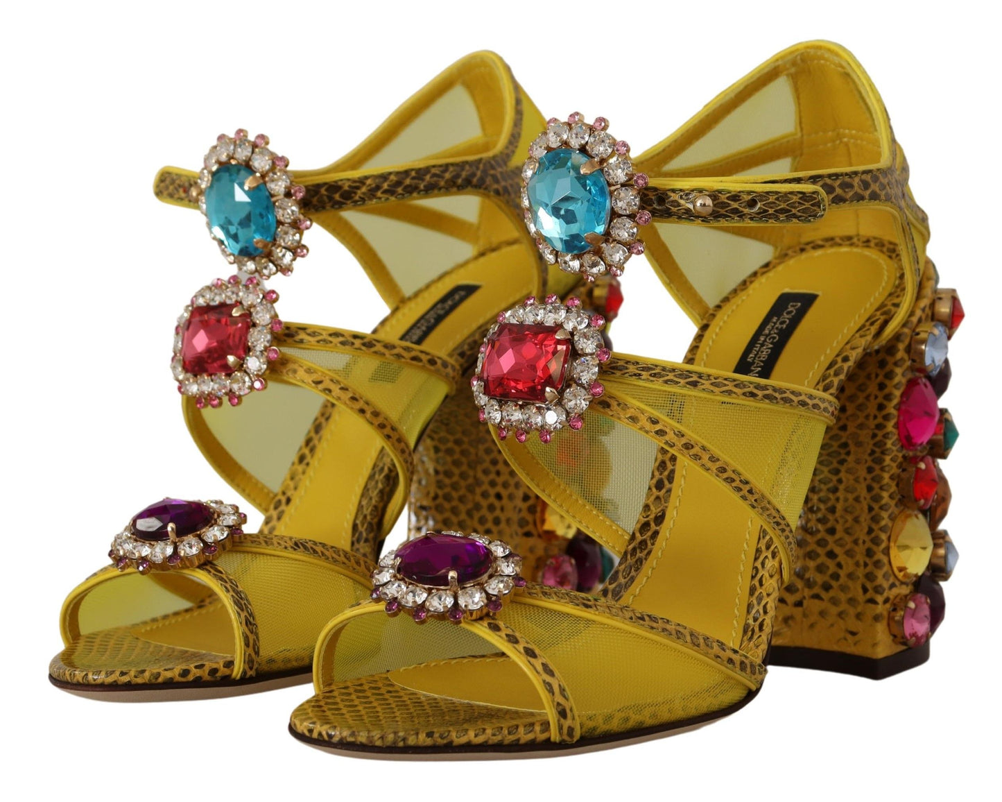 Dolce & Gabbana Yellow Leather Crystal Ayers Sandals Shoes gelb