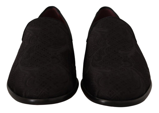 Dolce & Gabbana Black Floral Brocade Slippers Loafers Shoes schwarz