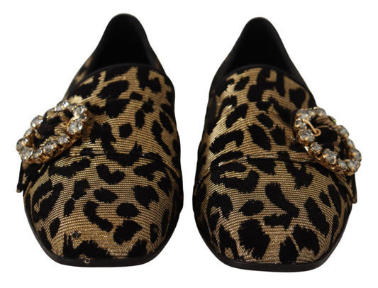 Dolce & Gabbana Gold Leopard Print Crystals Loafers Shoes braun