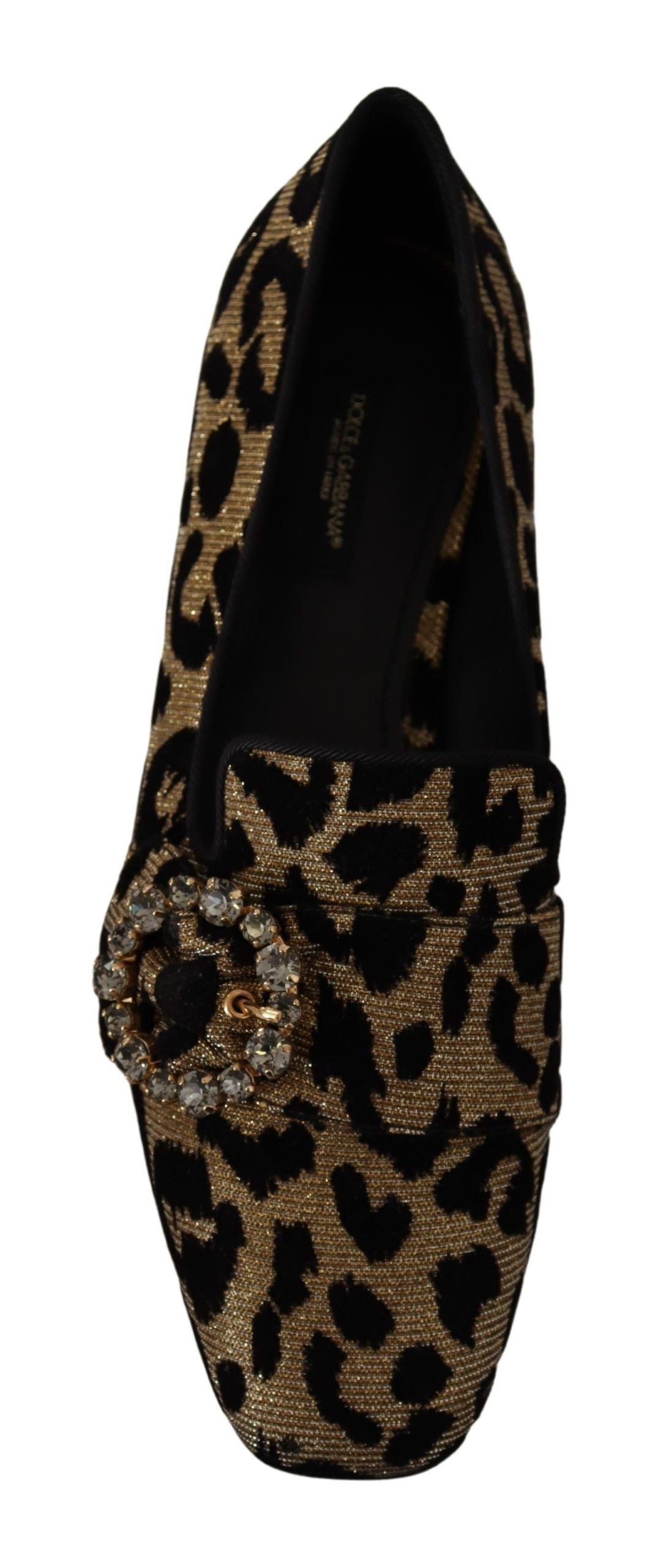 Dolce & Gabbana Gold Leopard Print Crystals Loafers Shoes braun