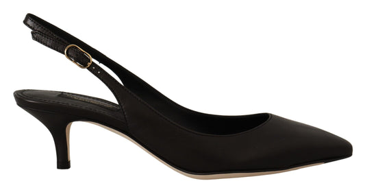 Dolce & Gabbana Black Leather Slingbacks Heels Pumps Shoes schwarz