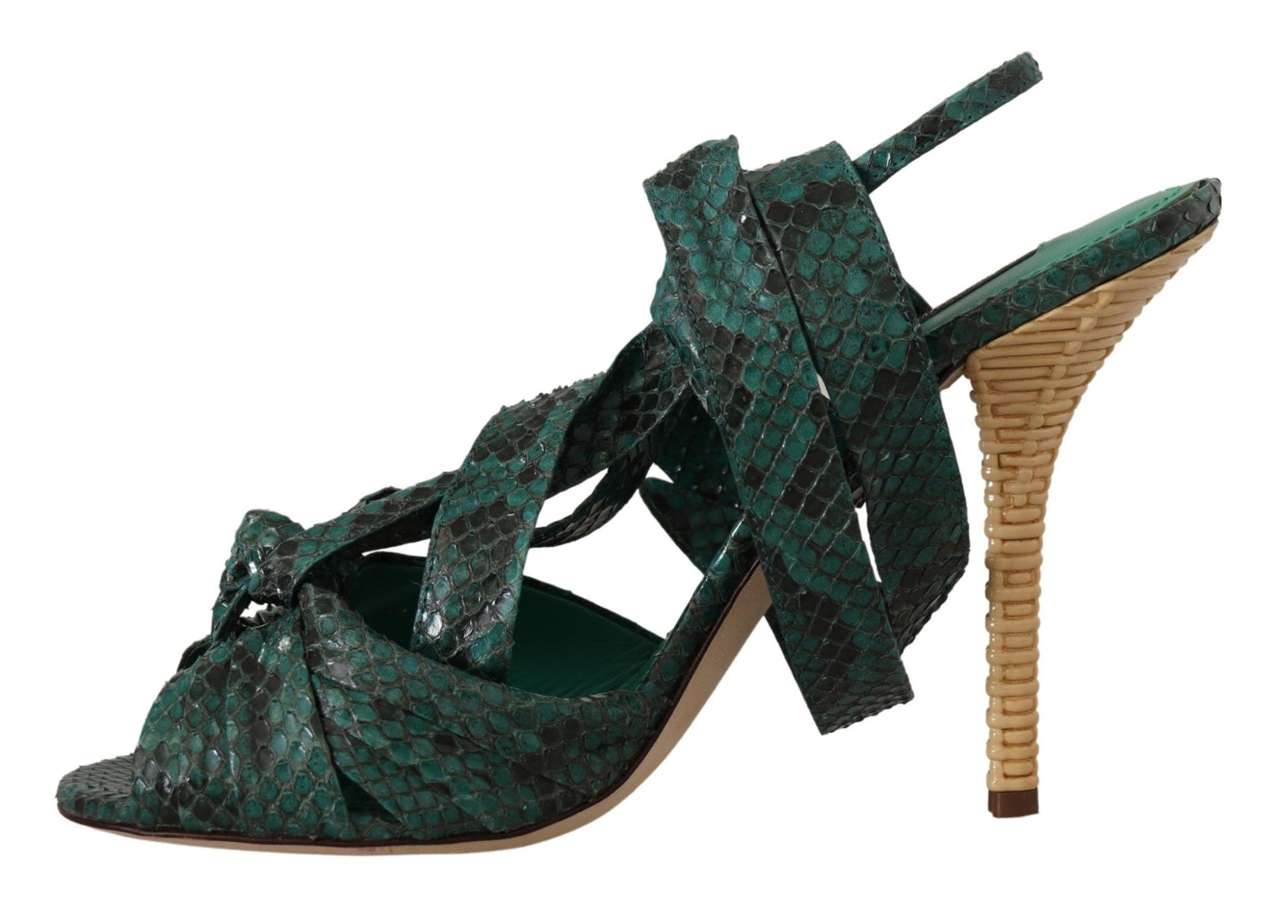 Dolce & Gabbana Green Python Strap Sandals Heels Shoes grün