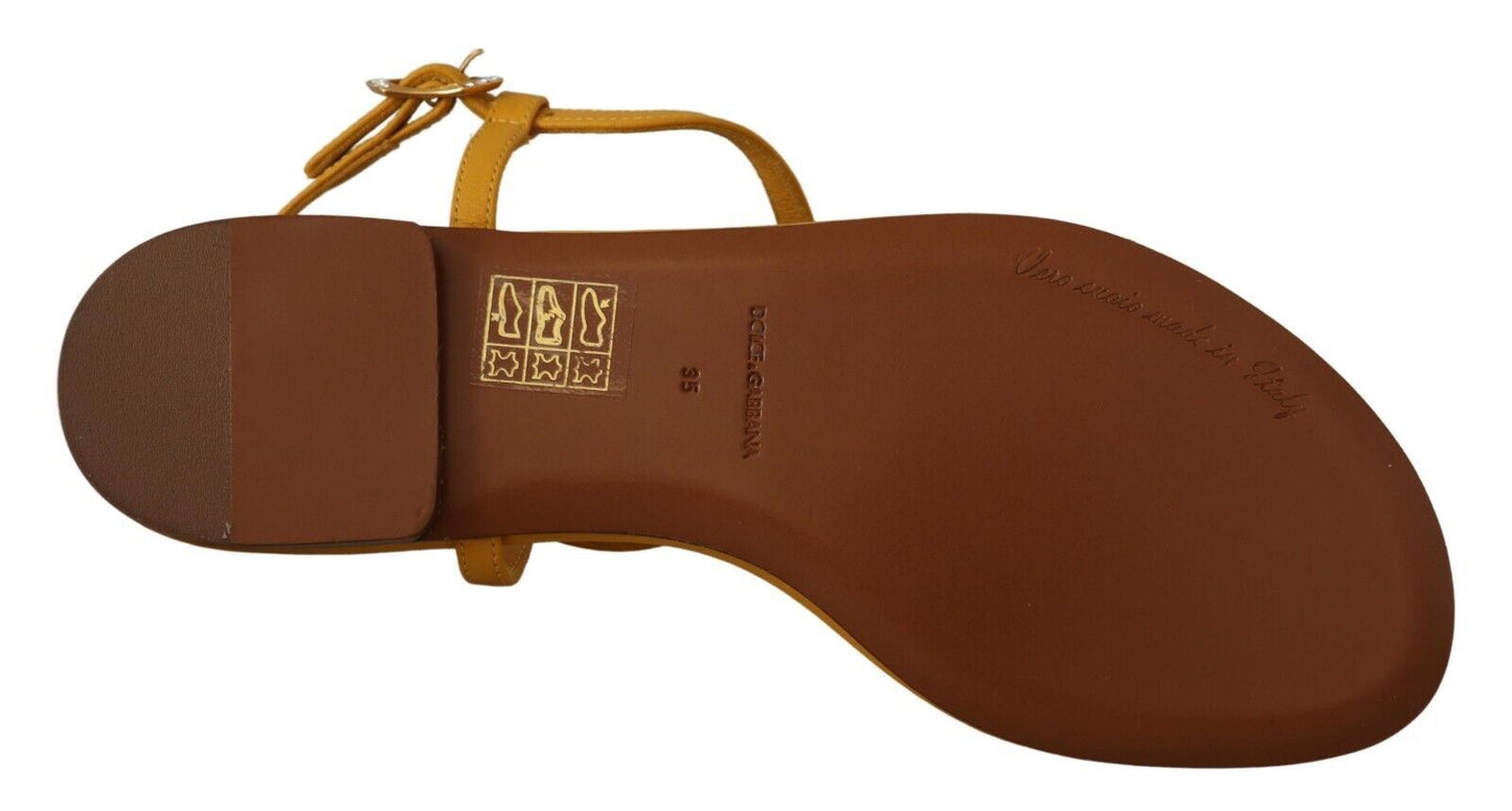 Dolce & Gabbana Mustard Leather Devotion Flats Sandals Shoes Curated Luxury Accessories by Orvyn